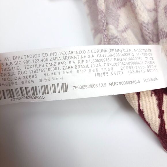 ZARA Linen Printed Wrap Blouse Crop Bell Sleeve Geometric Burgundy Cream XS - Picture 8 of 10